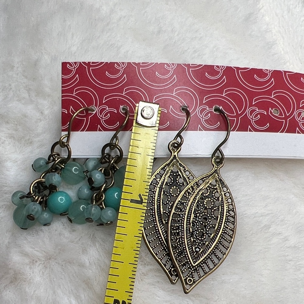 Elegant Bronze and Teal Beaded Earrings Set - Picture 3 of 3